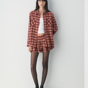 Aritzia Red Checkered Shirt and Shorts Set